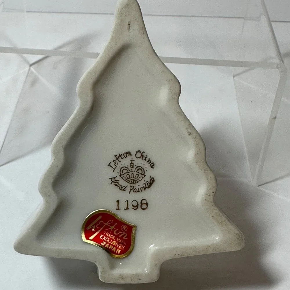 Lefton Vintage Hand Painted Porcelain Christmas Tree Trinket Box Made In Japan - Picture 7 of 8
